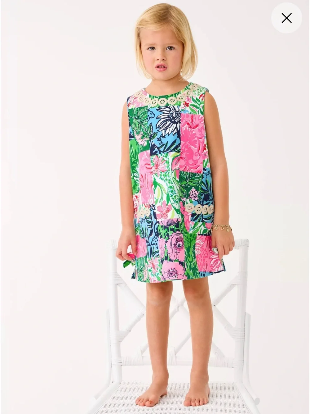 NWT Lilly Pulitzer Girls' Sleeveless Floral Patchwork Dress - Pink & Green